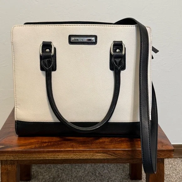 Nine West Structured Satchel / Shoulder Bag Cream & Black - Picture 1 of 14